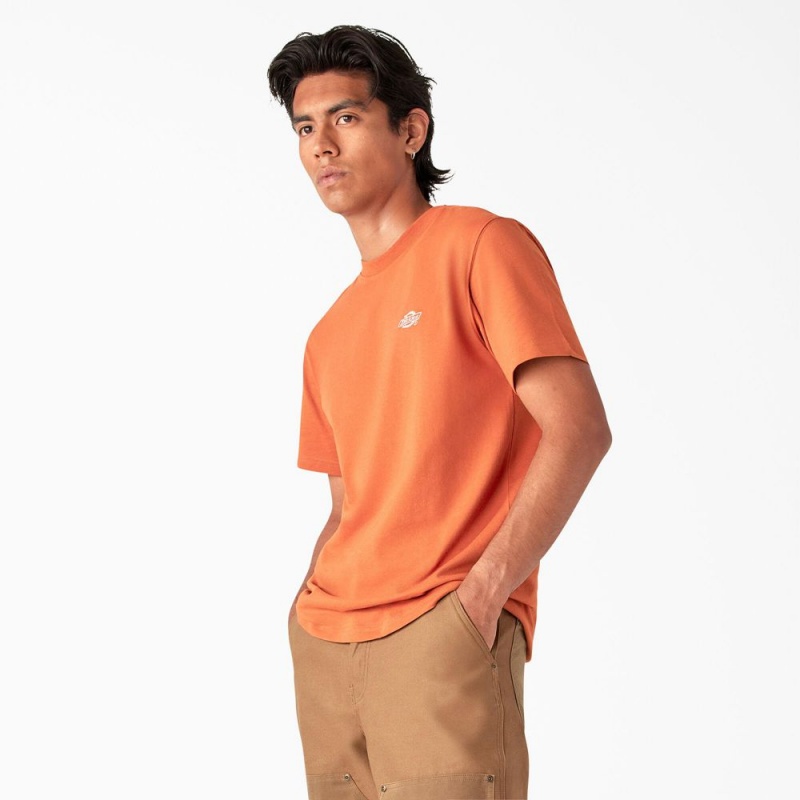 Men's Dickies Summerdale Short Sleeve T-Shirt Orange | 1924607-VI