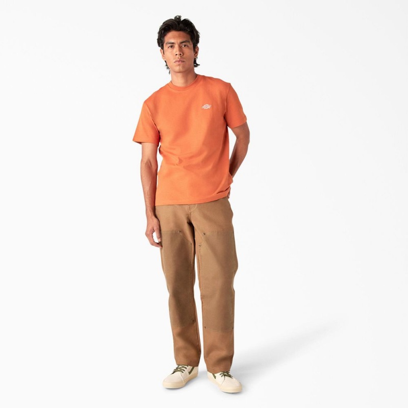 Men's Dickies Summerdale Short Sleeve T-Shirt Orange | 1924607-VI