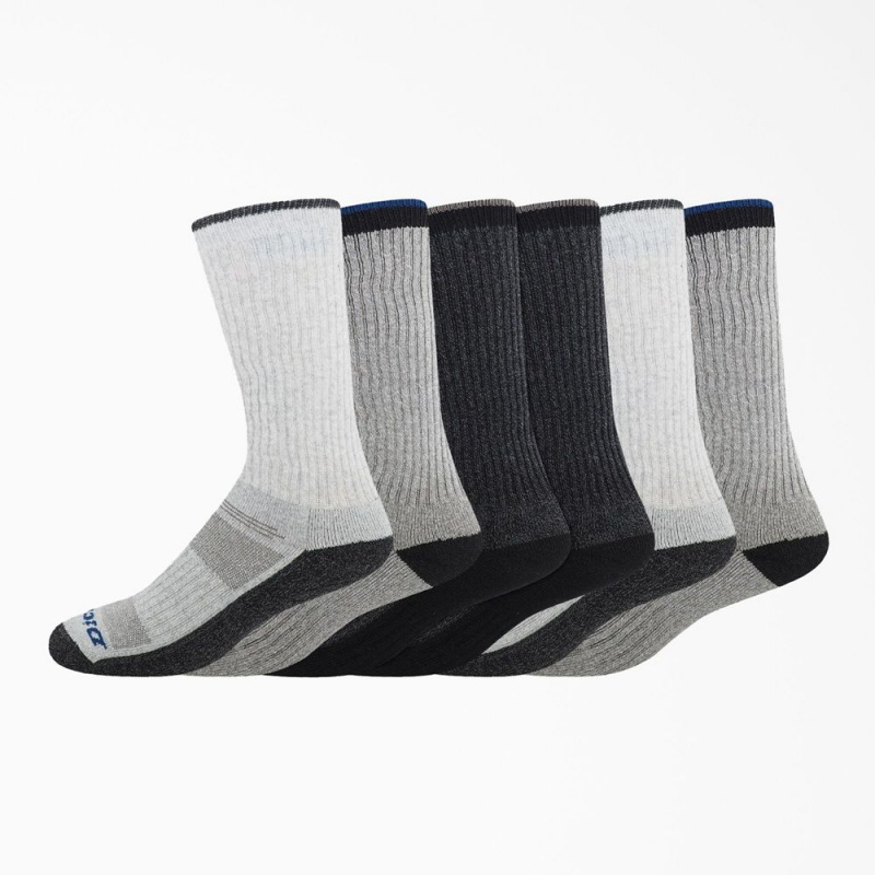 Men\'s Dickies The Navigator Crew 6-Pack Socks Grey | 6970584-KS