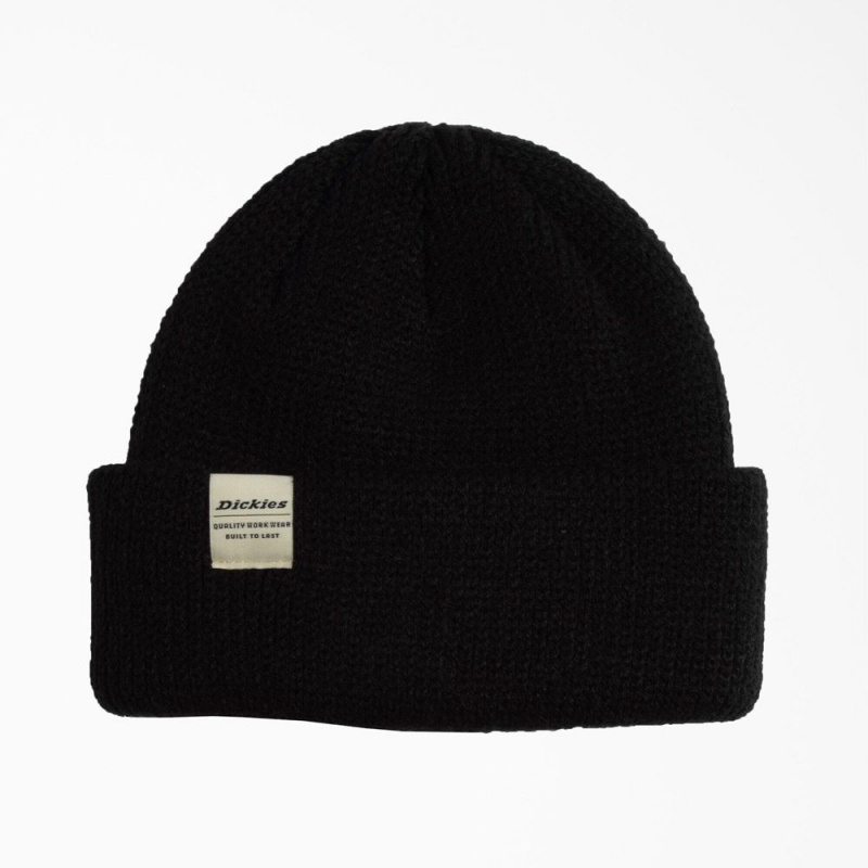 Men\'s Dickies Thick Knit Beanie Black | 6850147-XU