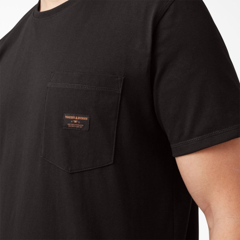 Men's Dickies Traeger x Pocket T-Shirt Black | 5386721-FW