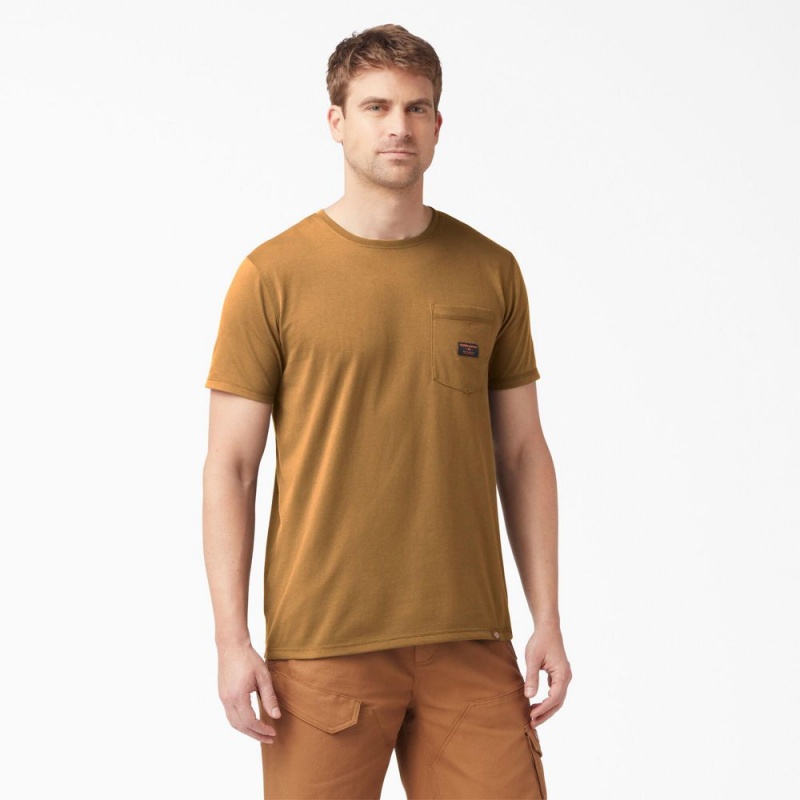 Men's Dickies Traeger x Pocket T-Shirt Brown | 5687241-RL