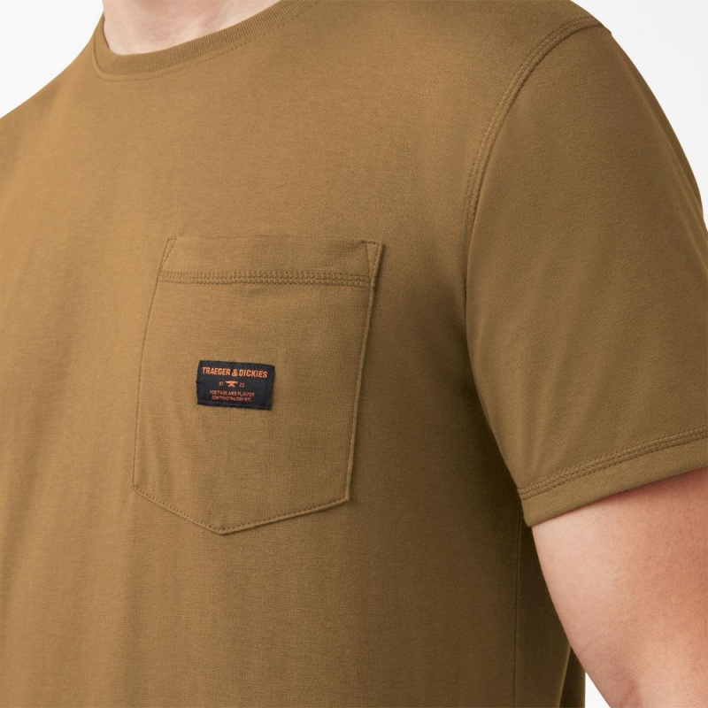 Men's Dickies Traeger x Pocket T-Shirt Brown | 5687241-RL