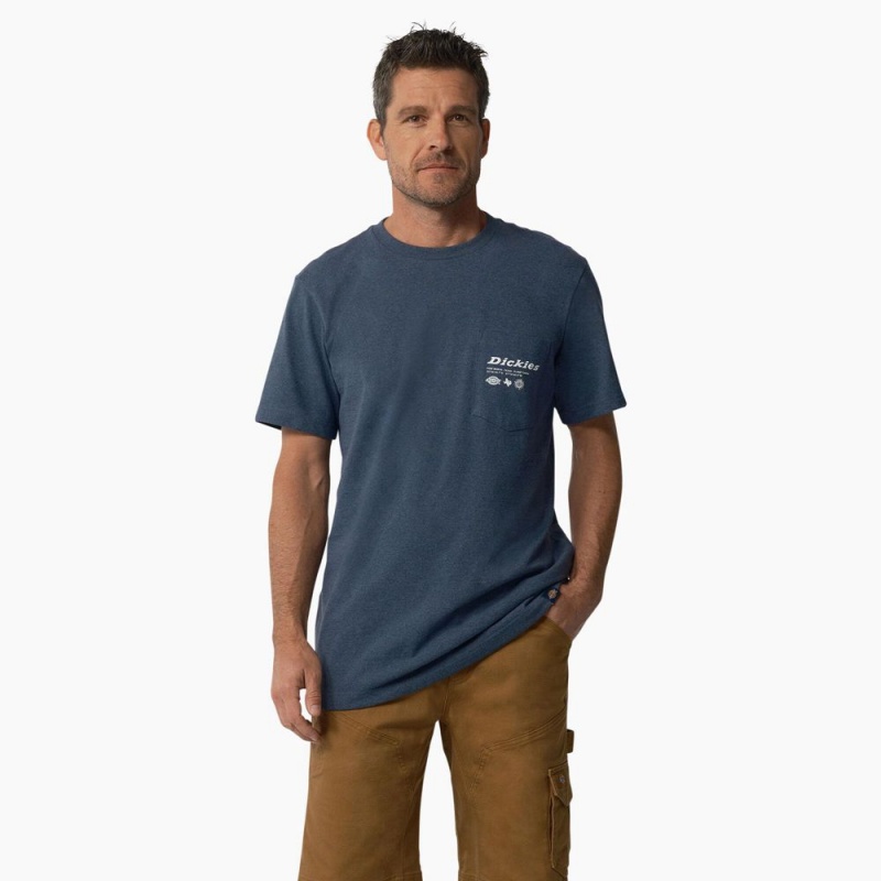 Men's Dickies United By Work Graphic Pocket T-Shirt Blue | 9415270-VW