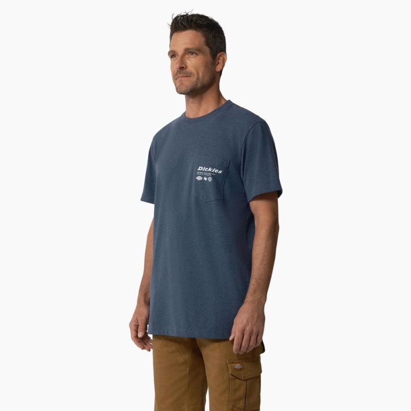 Men's Dickies United By Work Graphic Pocket T-Shirt Blue | 9415270-VW