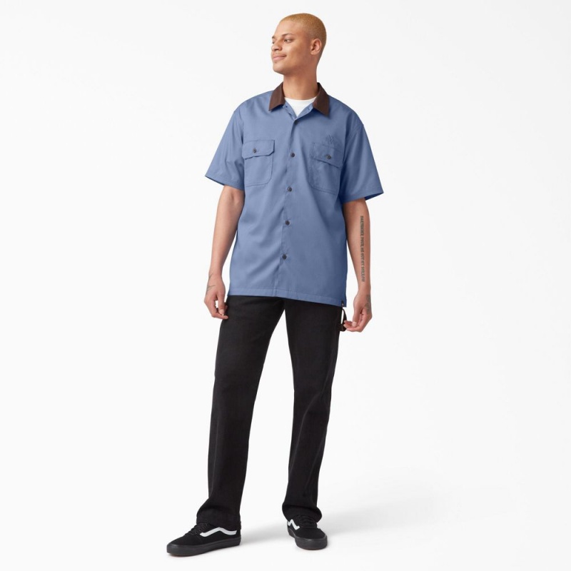 Men's Dickies Vincent Alvarez Block Collar Work Shirts Blue | 8017564-GU