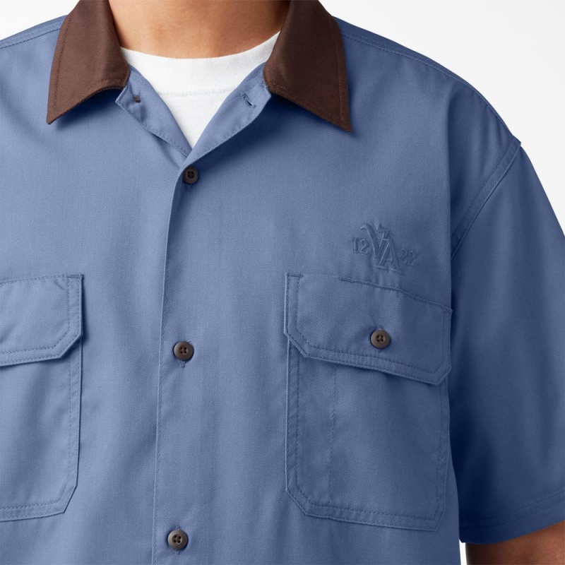 Men's Dickies Vincent Alvarez Block Collar Work Shirts Blue | 8017564-GU