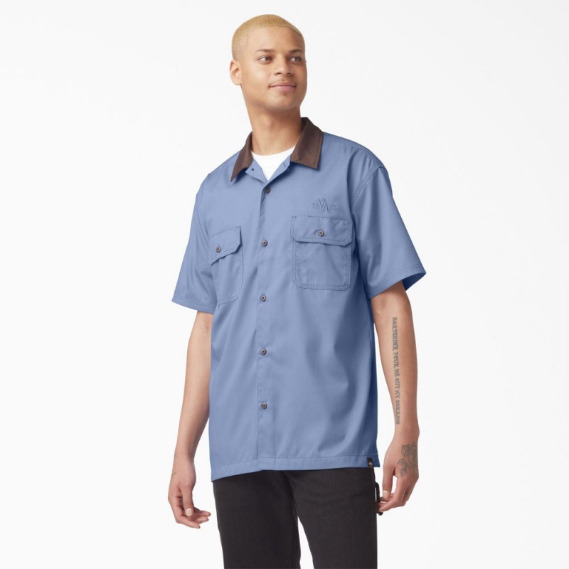 Men\'s Dickies Vincent Alvarez Block Collar Work Shirts Blue | 8017564-GU