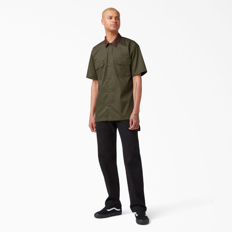 Men's Dickies Vincent Alvarez Block Collar Work Shirts Green | 5376281-DW