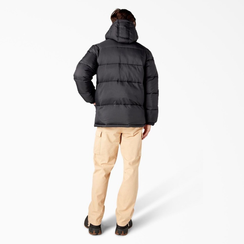 Men's Dickies Waldenburg Hooded Puffer Jacket Black | 4197865-QR