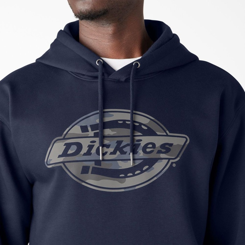 Men's Dickies Water Repellent Camo Logo Hoodie Navy | 0358492-BY