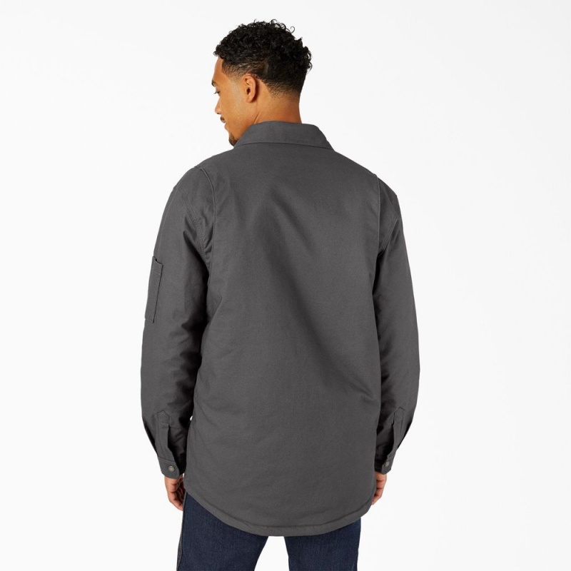 Men's Dickies Water Repellent Fleece-Lined Duck Shirt Jacket Grey | 3950874-ML