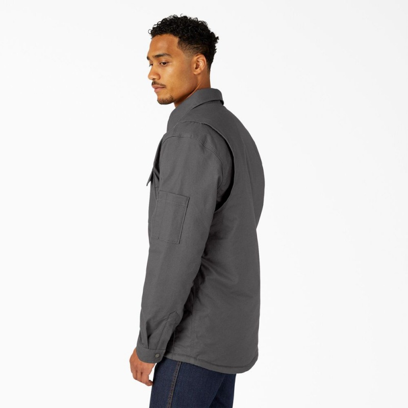 Men's Dickies Water Repellent Fleece-Lined Duck Shirt Jacket Grey | 3950874-ML