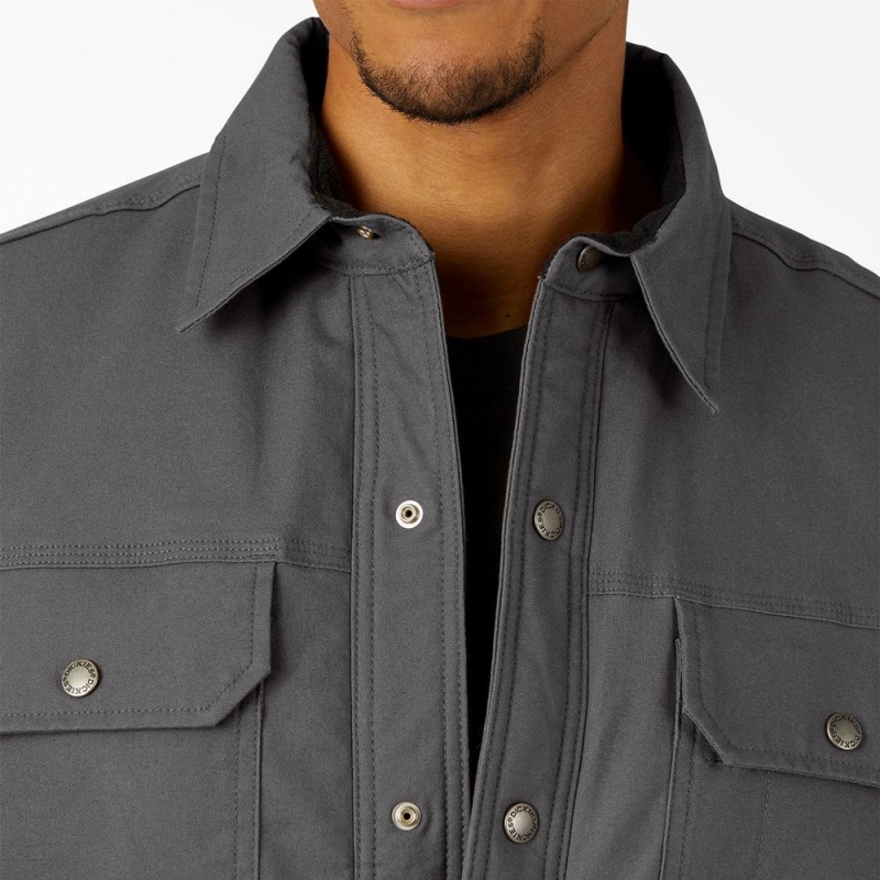 Men's Dickies Water Repellent Fleece-Lined Duck Shirt Jacket Grey | 3950874-ML