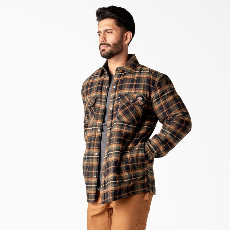 Men's Dickies Water Repellent Fleece-Lined Flannel Shirt Jacket Yellow | 7598624-UQ