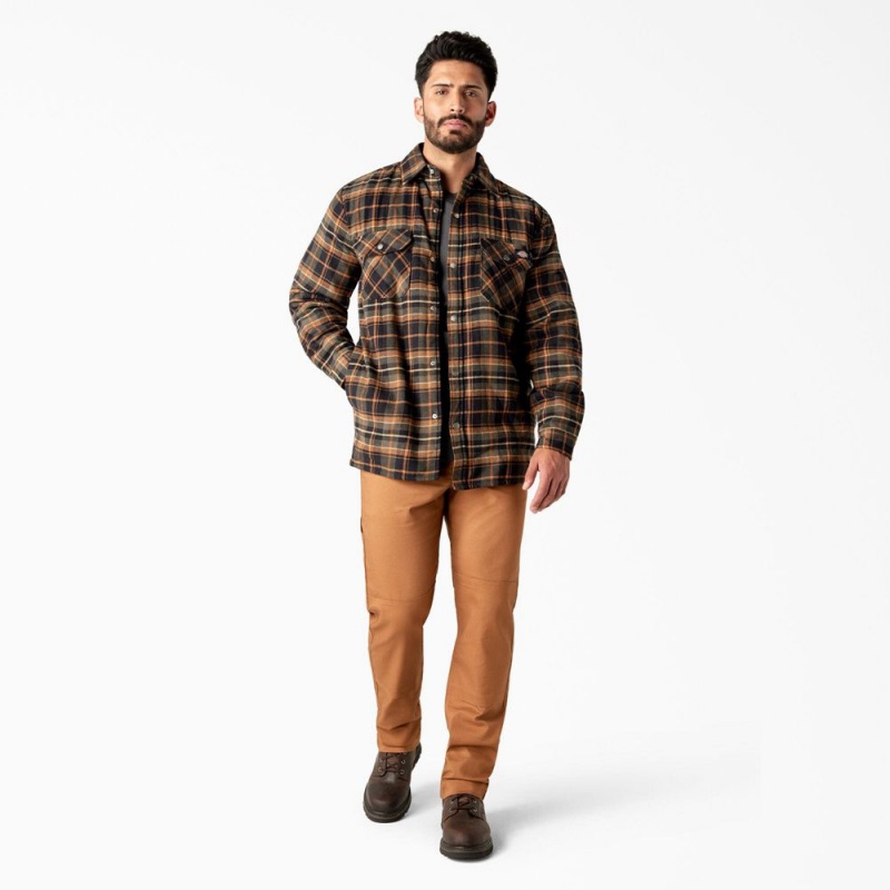 Men's Dickies Water Repellent Fleece-Lined Flannel Shirt Jacket Yellow | 7598624-UQ