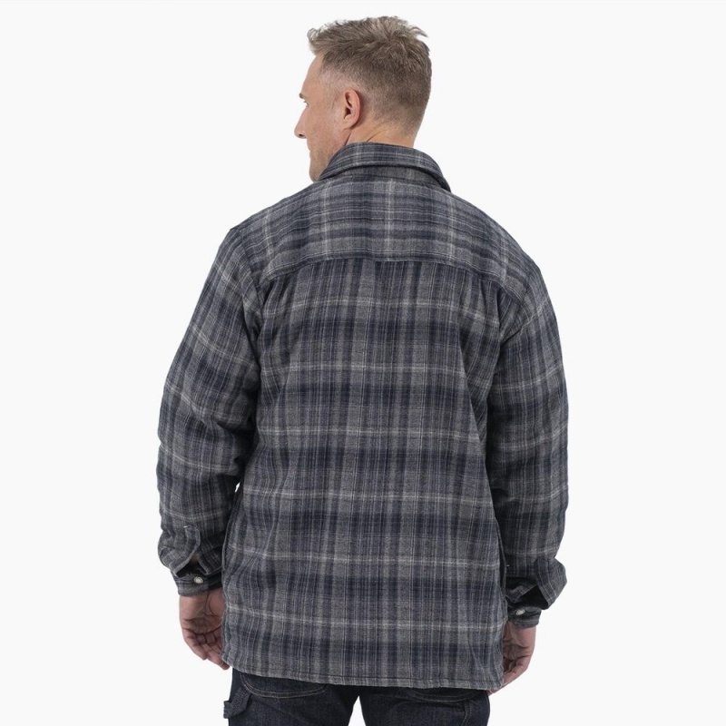 Men's Dickies Water Repellent Fleece-Lined Flannel Shirt Jacket Grey | 0923546-LF