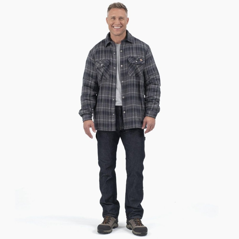 Men's Dickies Water Repellent Fleece-Lined Flannel Shirt Jacket Grey | 0923546-LF