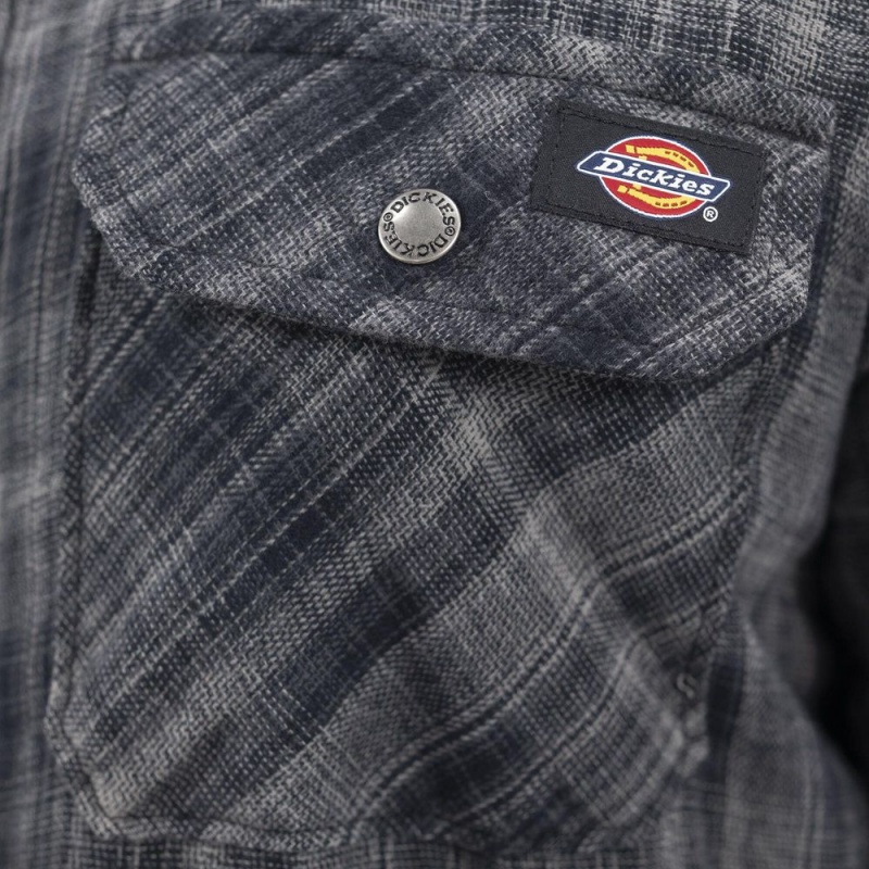 Men's Dickies Water Repellent Fleece-Lined Flannel Shirt Jacket Grey | 0923546-LF