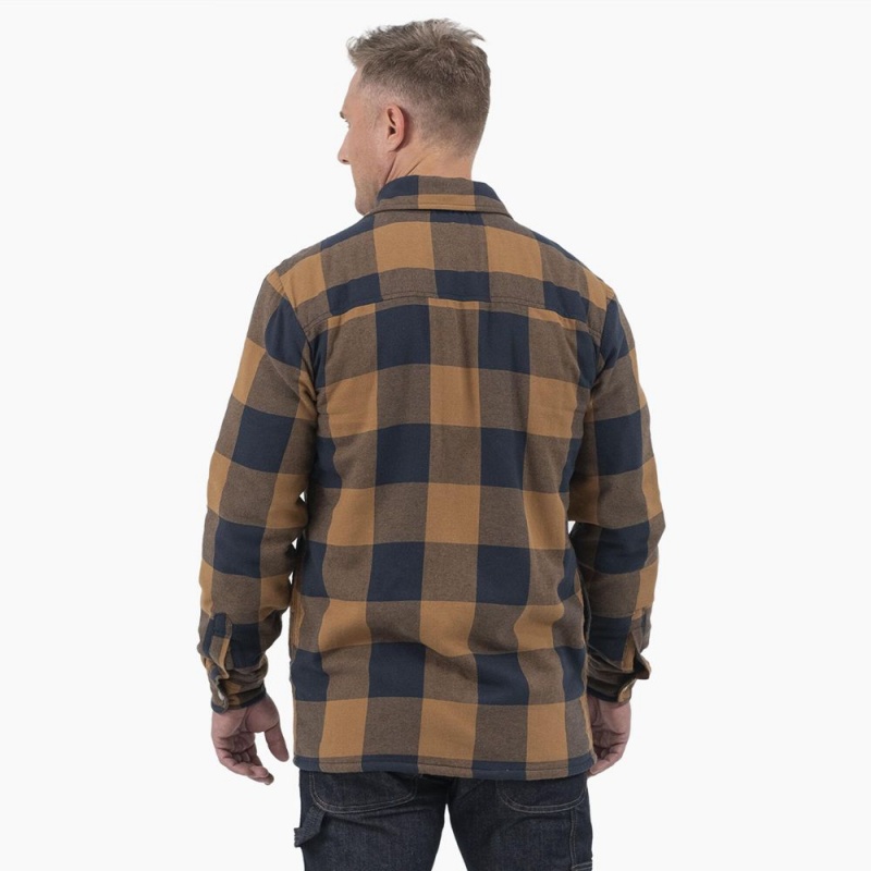 Men's Dickies Water Repellent Fleece-Lined Flannel Shirt Jacket Brown | 9835107-ZN