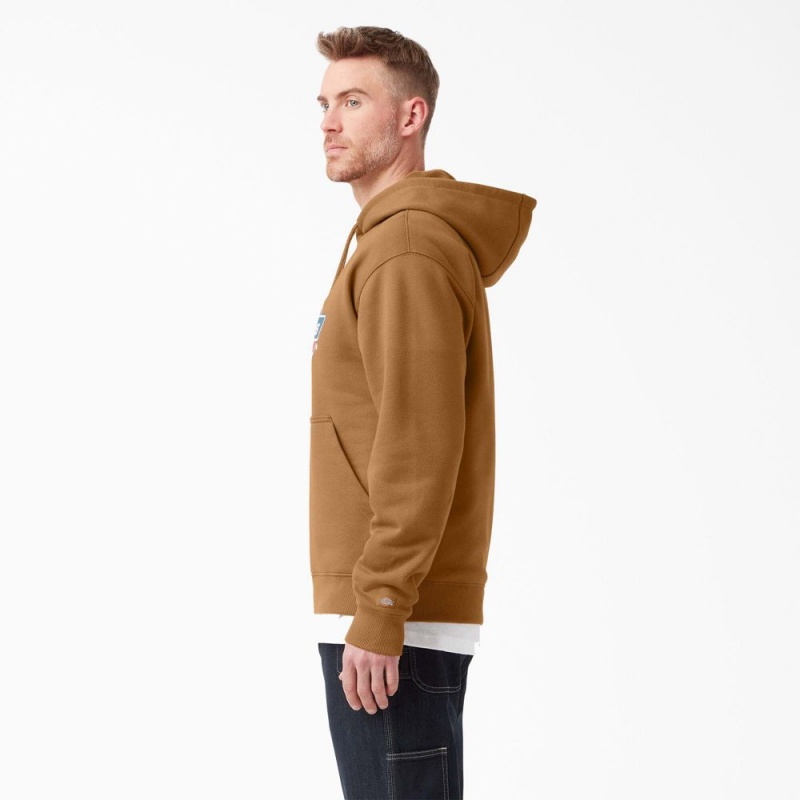 Men's Dickies Water Repellent Logo Hoodie Brown | 3804619-EA