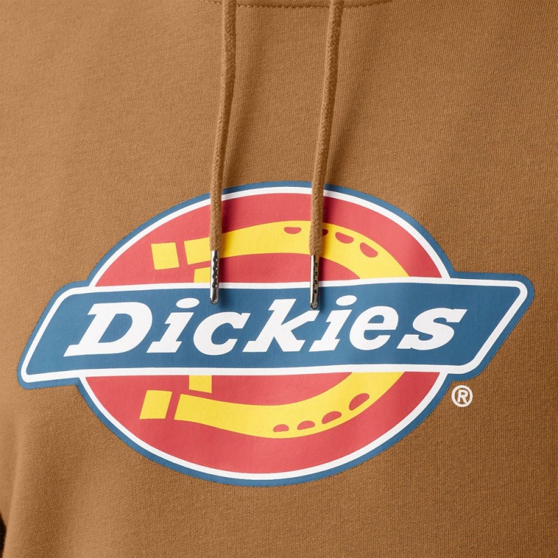 Men's Dickies Water Repellent Logo Hoodie Brown | 3804619-EA