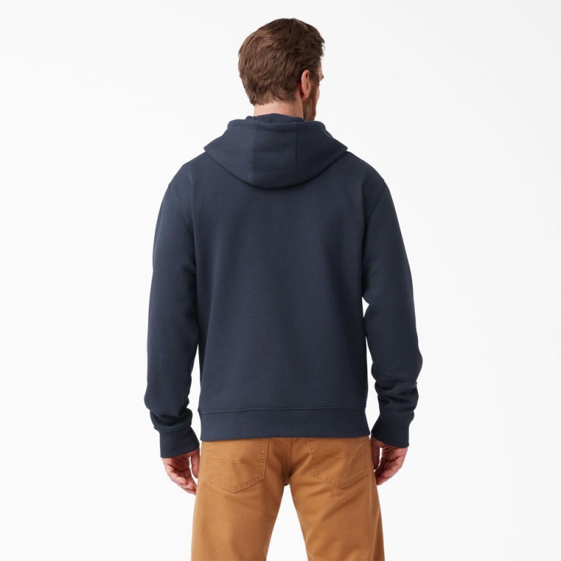 Men's Dickies Water Repellent Logo Hoodie Navy | 0351849-MP