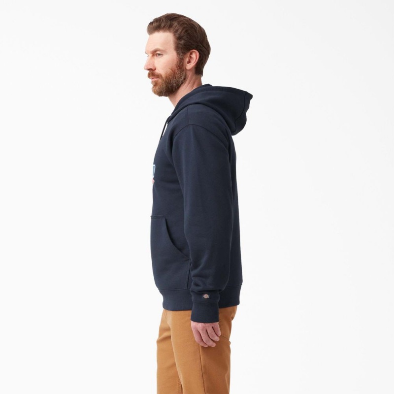 Men's Dickies Water Repellent Logo Hoodie Navy | 0351849-MP