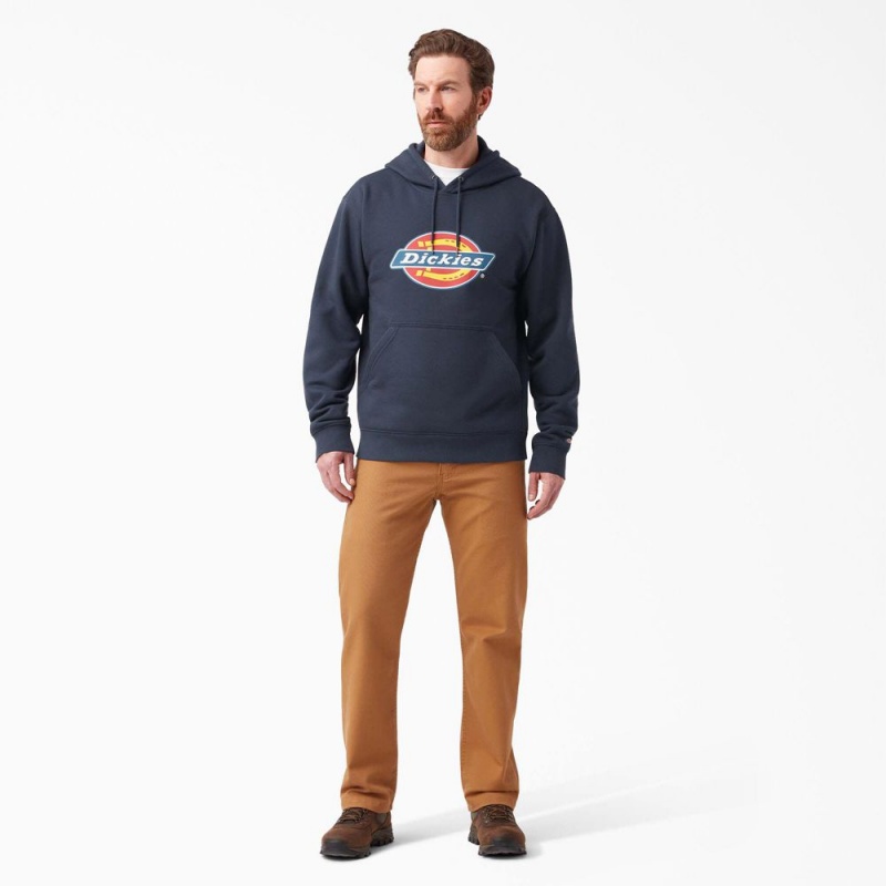 Men's Dickies Water Repellent Logo Hoodie Navy | 0351849-MP