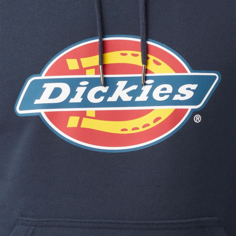 Men's Dickies Water Repellent Logo Hoodie Navy | 0351849-MP