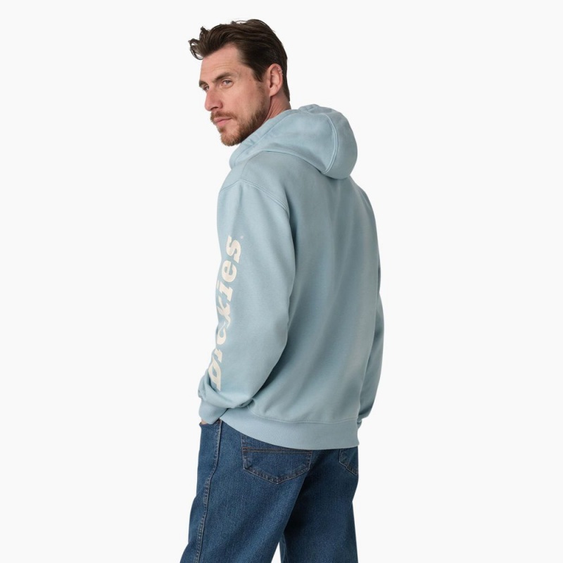 Men's Dickies Water Repellent Sleeve Logo Hoodie Blue | 7426350-VT