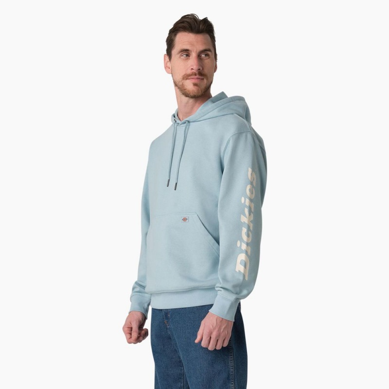 Men's Dickies Water Repellent Sleeve Logo Hoodie Blue | 7426350-VT