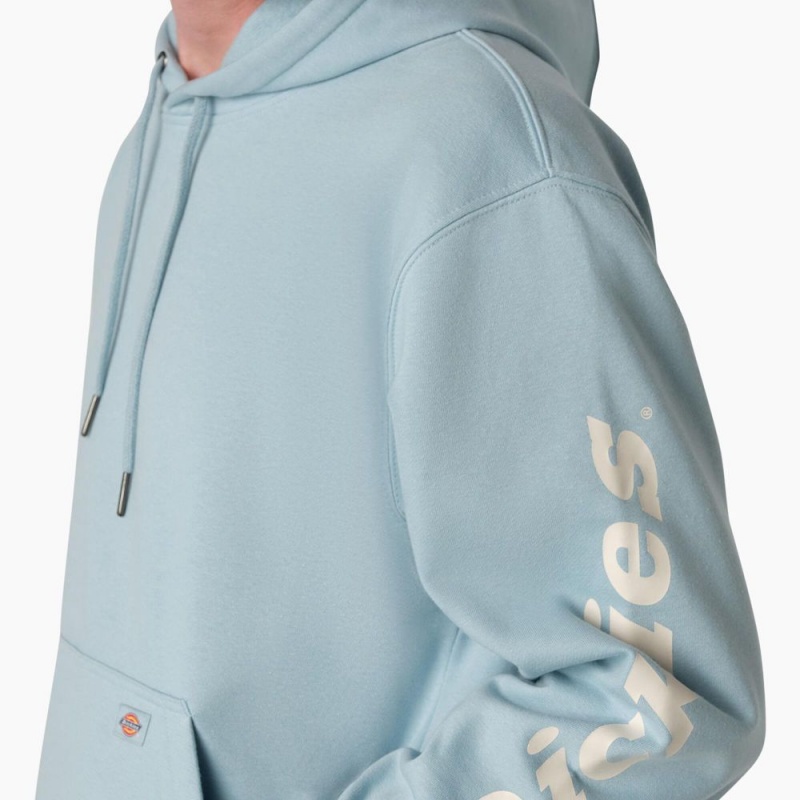 Men's Dickies Water Repellent Sleeve Logo Hoodie Blue | 7426350-VT