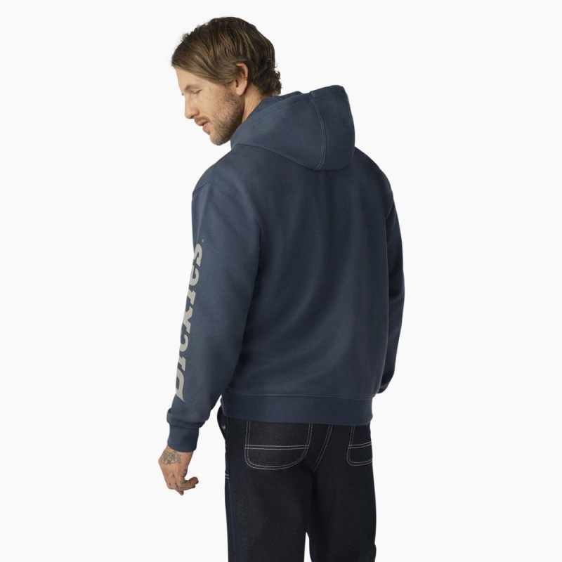 Men's Dickies Water Repellent Sleeve Logo Hoodie Blue | 6842519-SH