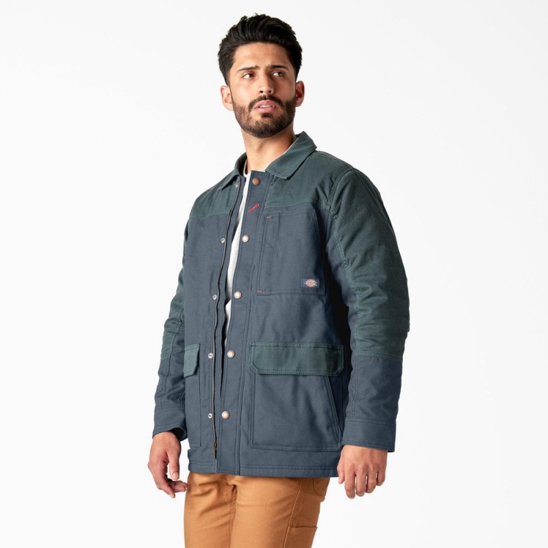 Men's Dickies Waxed Canvas Chore Jacket Blue | 0361297-EZ