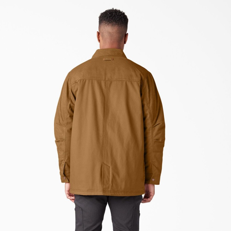 Men's Dickies Waxed Canvas Chore Jacket Brown | 6834729-NJ