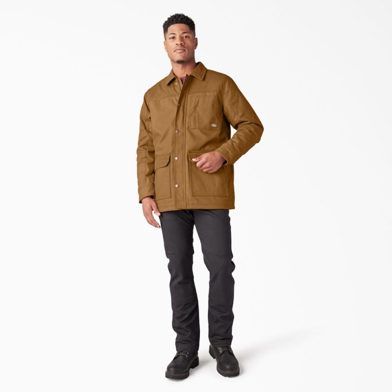 Men's Dickies Waxed Canvas Chore Jacket Brown | 6834729-NJ