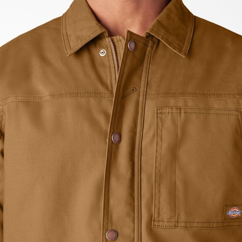 Men's Dickies Waxed Canvas Chore Jacket Brown | 6834729-NJ