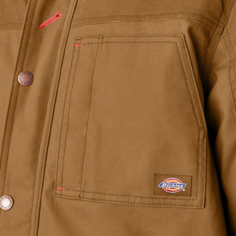 Men's Dickies Waxed Canvas Chore Jacket Brown | 6834729-NJ