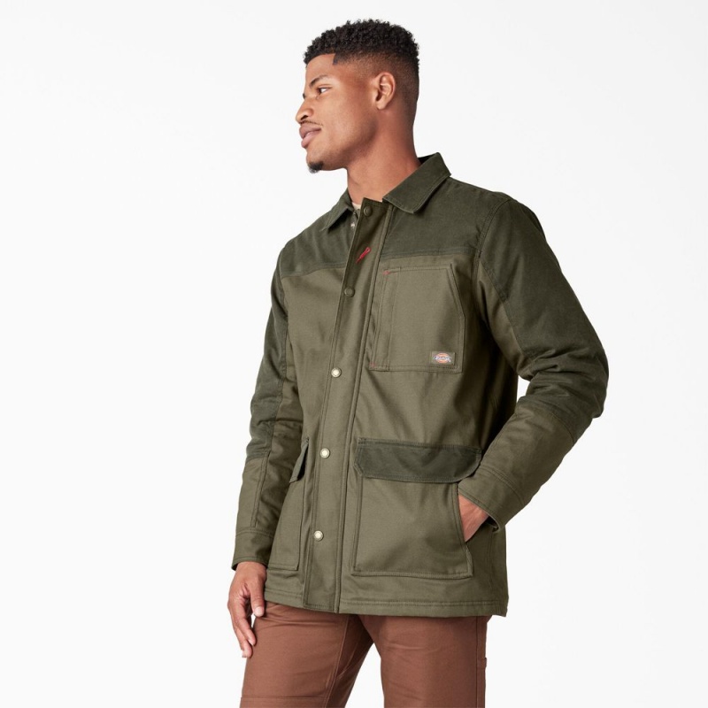 Men's Dickies Waxed Canvas Chore Jacket Green | 1386057-MA