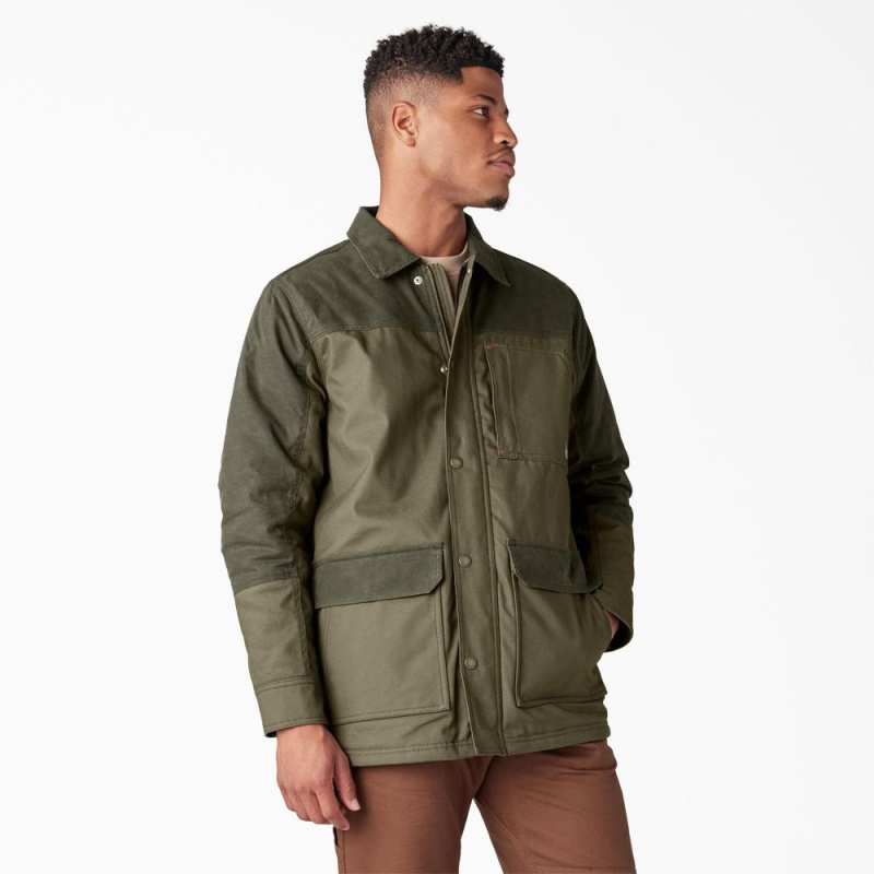 Men's Dickies Waxed Canvas Chore Jacket Green | 1386057-MA