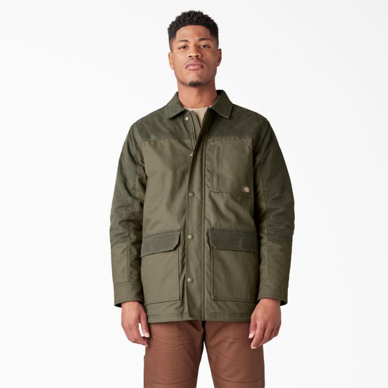 Men\'s Dickies Waxed Canvas Chore Jacket Green | 1386057-MA