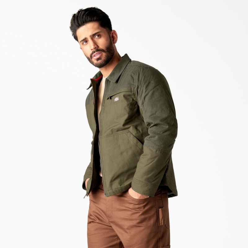 Men's Dickies Waxed Canvas Service Jacket Green | 4278309-QJ