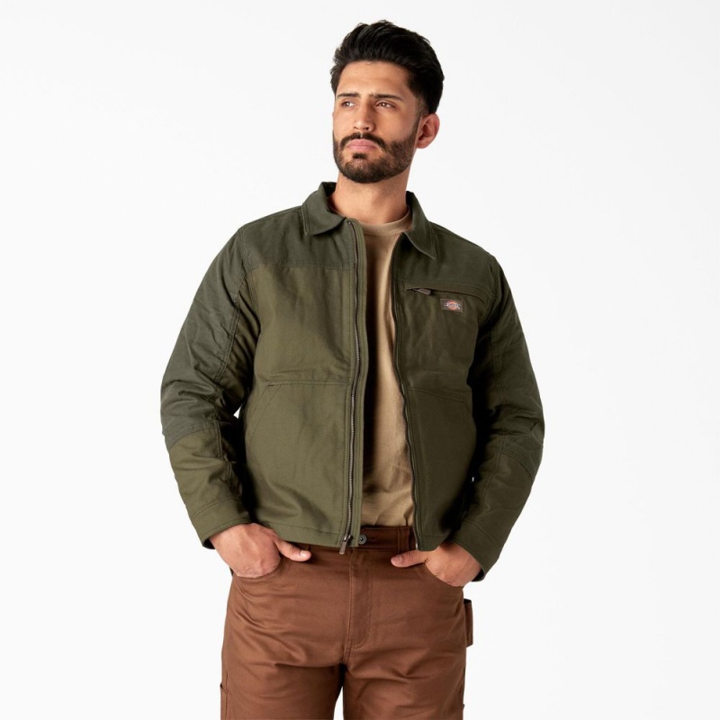 Men\'s Dickies Waxed Canvas Service Jacket Green | 4278309-QJ