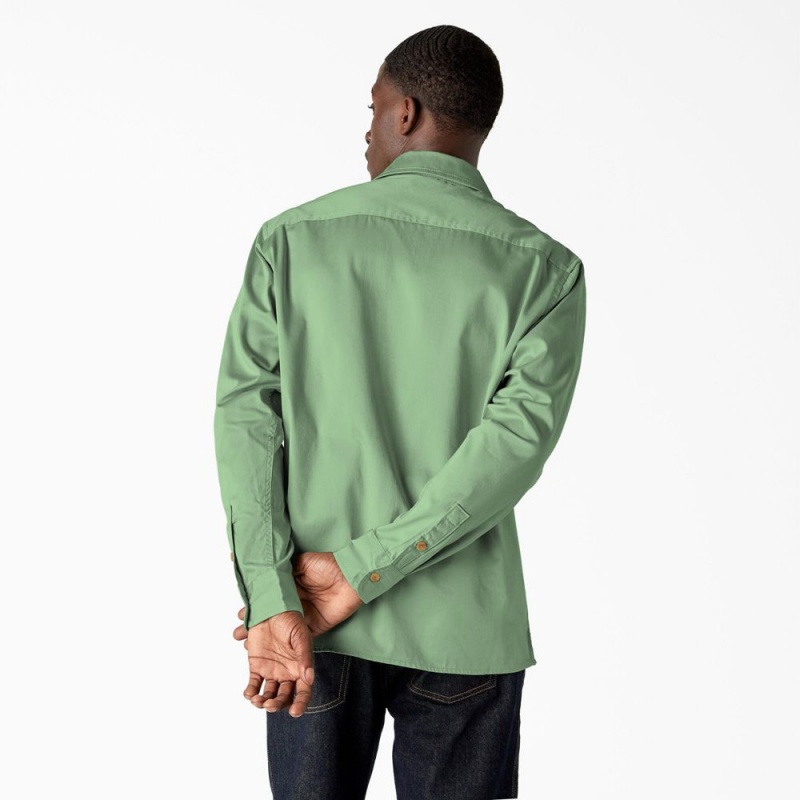 Men's Dickies Westover Long Sleeve Shirt Green | 9342618-GU