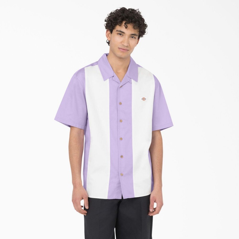 Men\'s Dickies Westover Short Sleeve Shirt Purple | 6832051-VW