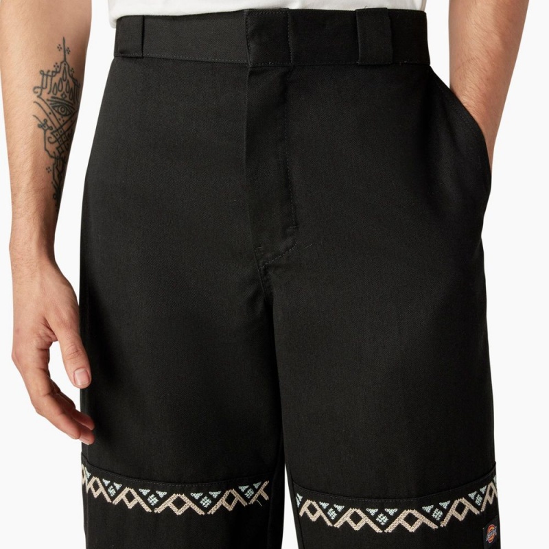 Men's Dickies Wichita Embroidered Double Knee Pants Black | 7289016-VN