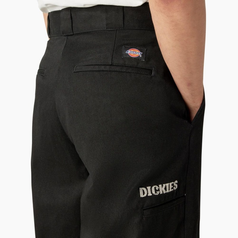 Men's Dickies Wichita Embroidered Double Knee Pants Black | 7289016-VN