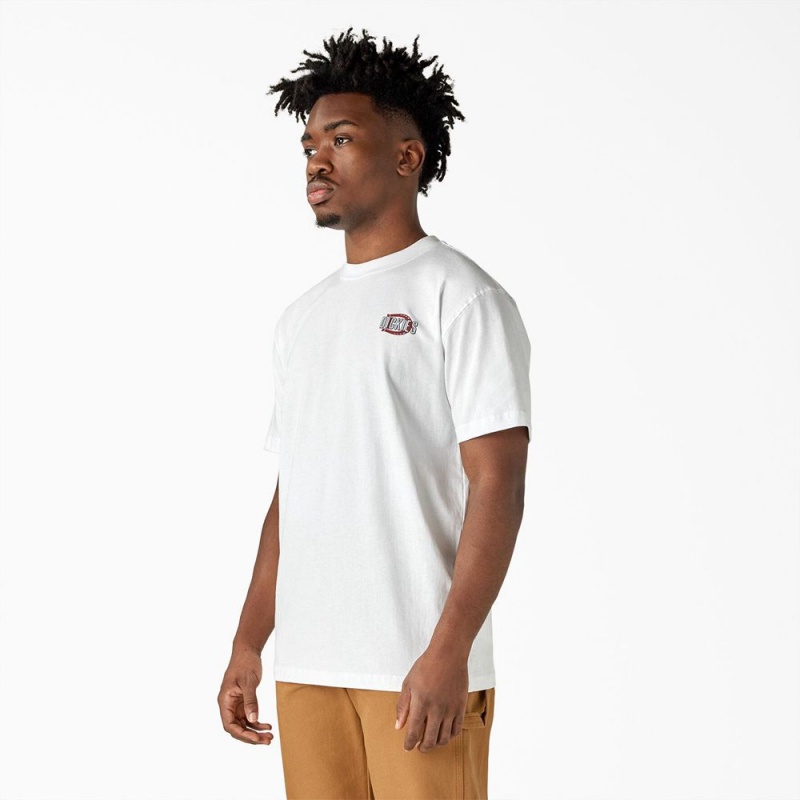 Men's Dickies Workwear Sign Heavyweight T-Shirt White | 9341072-MV