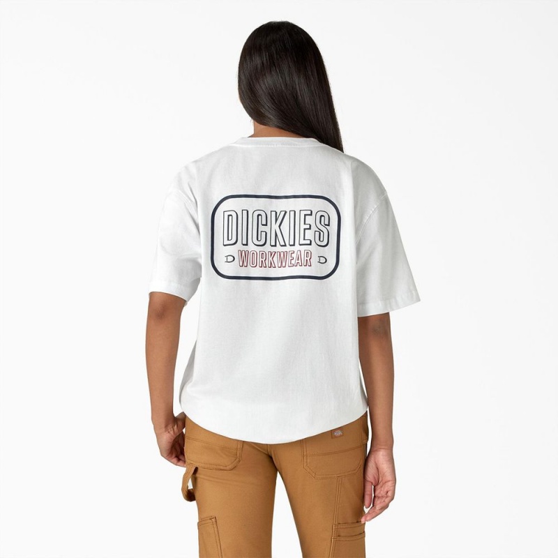 Men's Dickies Workwear Sign Heavyweight T-Shirt White | 9341072-MV